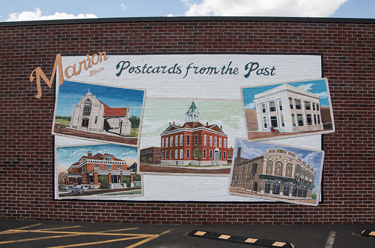 mural of postcards from historical marion
